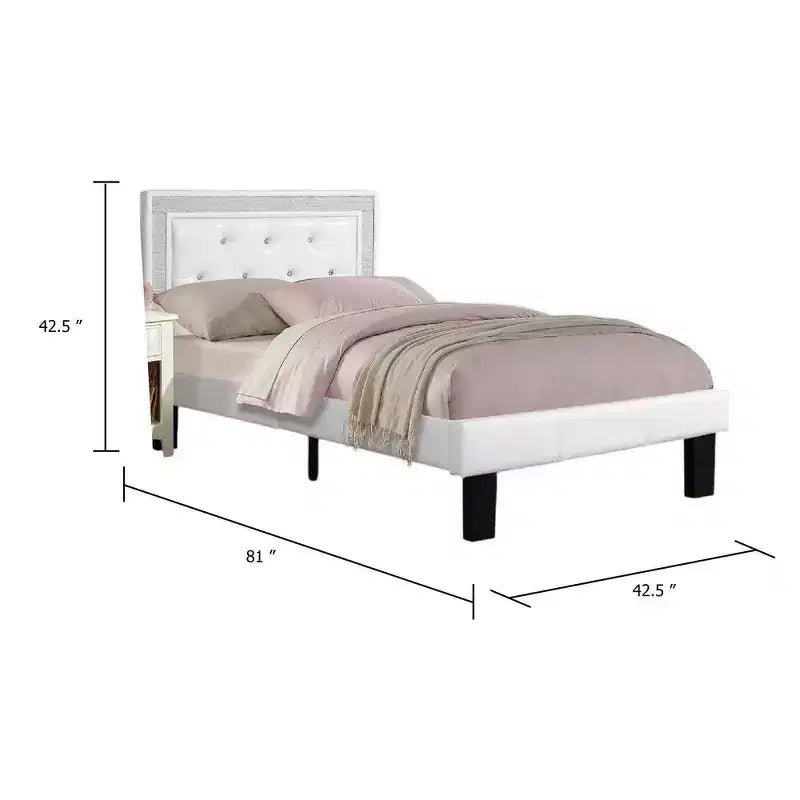 Letto singolo in similpelle trapuntata bianca – 1 persona