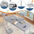 Set Tavolo Pieghevole per Bambini e 2 Sedie Beige / Nero / Grigio – Cuscino in PU, per 2+ Anni