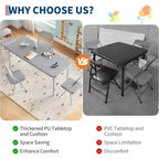 Set Tavolo Pieghevole per Bambini e 2 Sedie Beige / Nero / Grigio – Cuscino in PU, per 2+ Anni
