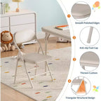 Set Tavolo Pieghevole per Bambini e 2 Sedie Beige / Nero / Grigio – Cuscino in PU, per 2+ Anni