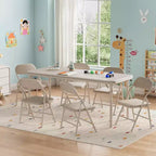 Set Tavolo Pieghevole per Bambini e 2 Sedie Beige / Nero / Grigio – Cuscino in PU, per 2+ Anni