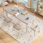 Set Tavolo Pieghevole per Bambini e 2 Sedie Beige / Nero / Grigio – Cuscino in PU, per 2+ Anni