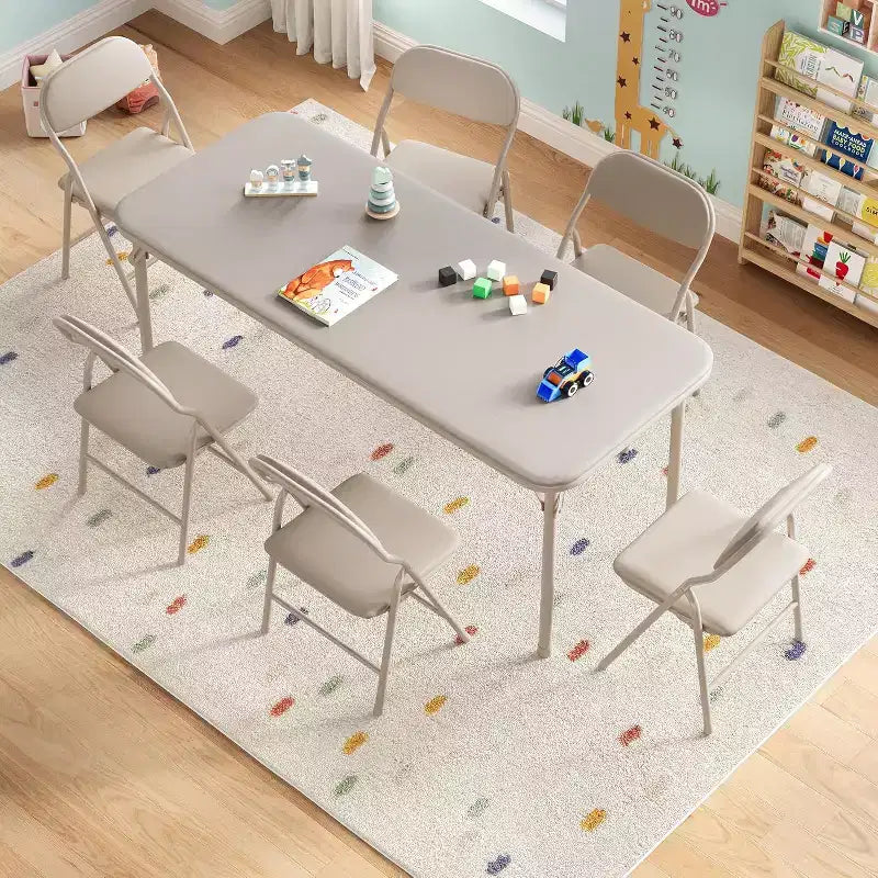 Set Tavolo Pieghevole per Bambini e 2 Sedie Beige / Nero / Grigio – Cuscino in PU, per 2+ Anni