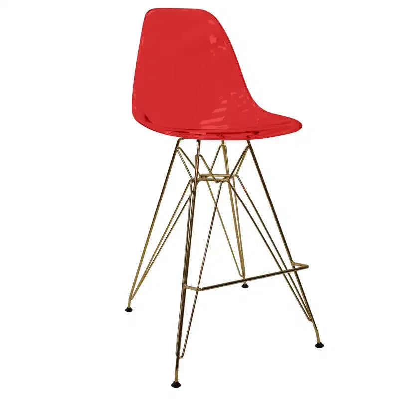 LeisureMod Cresco Mid Century Modern Acrylic Counter Height Barstool with Gold Chrome Base  Ideal for Kitchens and Dining Rooms