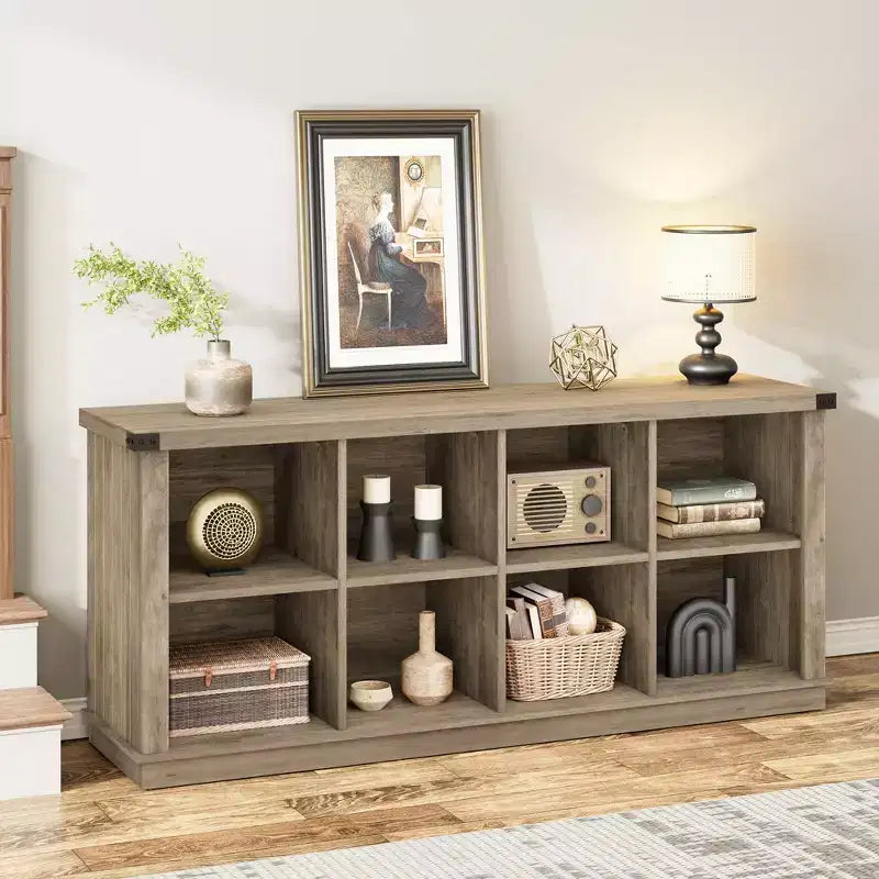 Rustic Farmhouse 8-Cube Wood Bookshelf, Freestanding Storage Cabinet with 2 Tiers for Living Room, Entryway, Office, TV Stand
