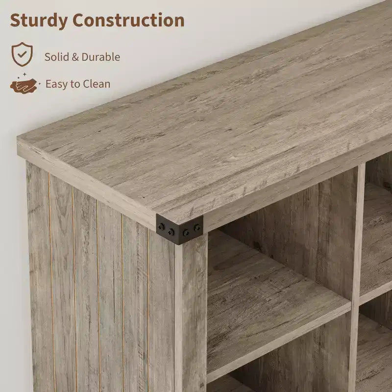 Libreria con 8 Cubi Contenitori in Legno Naturale, 2 Livelli, Stile Rustico
