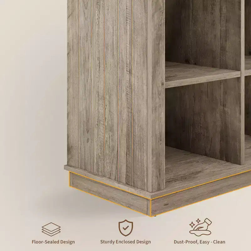 Libreria con 8 Cubi Contenitori in Legno Naturale, 2 Livelli, Stile Rustico