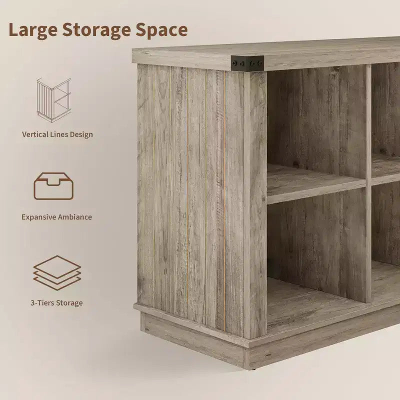 Libreria con 8 Cubi Contenitori in Legno Naturale, 2 Livelli, Stile Rustico
