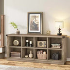 Libreria con 8 Cubi Contenitori in Legno Naturale, 2 Livelli, Stile Rustico