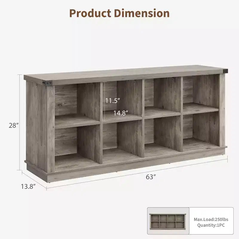 Libreria con 8 Cubi Contenitori in Legno Naturale, 2 Livelli, Stile Rustico