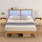Struttura letto a piattaforma in rattan bohémien marrone naturale con testiera a LED – Matrimoniale/Queen/King, 1-2 persone