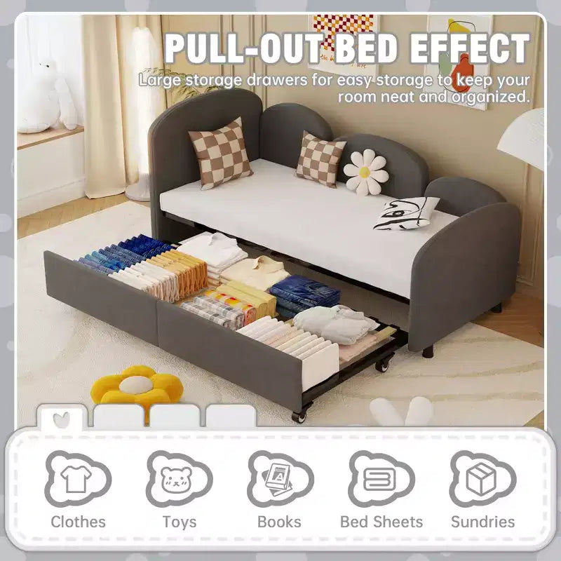 Daybed gemello floreale bianco con rotelle, sponde laterali a 3 lati, per 2 persone
