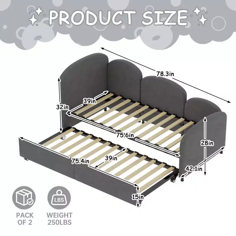 Daybed gemello floreale bianco con rotelle, sponde laterali a 3 lati, per 2 persone