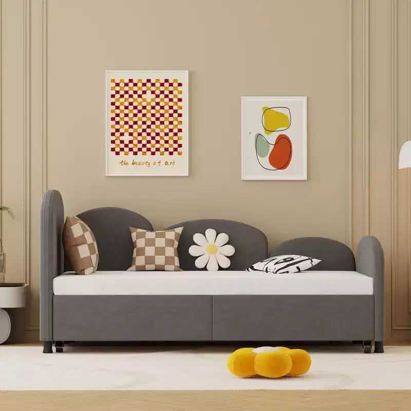 Daybed gemello floreale bianco con rotelle, sponde laterali a 3 lati, per 2 persone