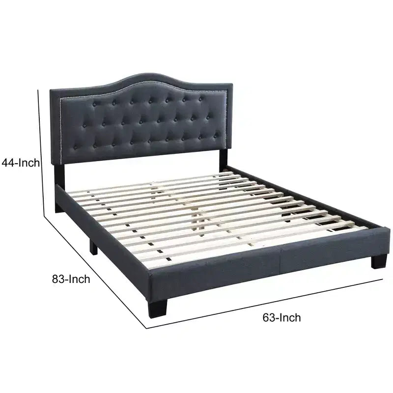 Letto a piattaforma Queen in tessuto grigio antracite – Testiera capitonné a gobba di cammello, per 1