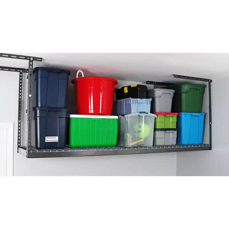 Scaffale garage da soffitto Hammertone/Acciaio bianco – Installazione a 2 persone, 60x240 cm