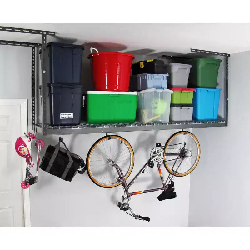 Scaffale garage da soffitto Hammertone/Acciaio bianco – Installazione a 2 persone, 60x240 cm