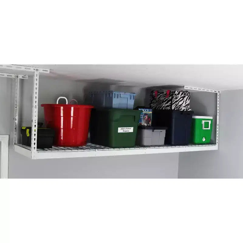 Scaffale garage da soffitto Hammertone/Acciaio bianco – Installazione a 2 persone, 60x240 cm