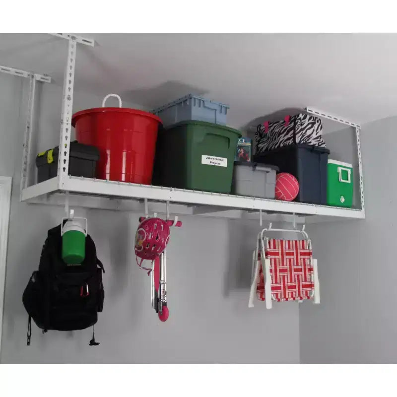 Scaffale garage da soffitto Hammertone/Acciaio bianco – Installazione a 2 persone, 60x240 cm