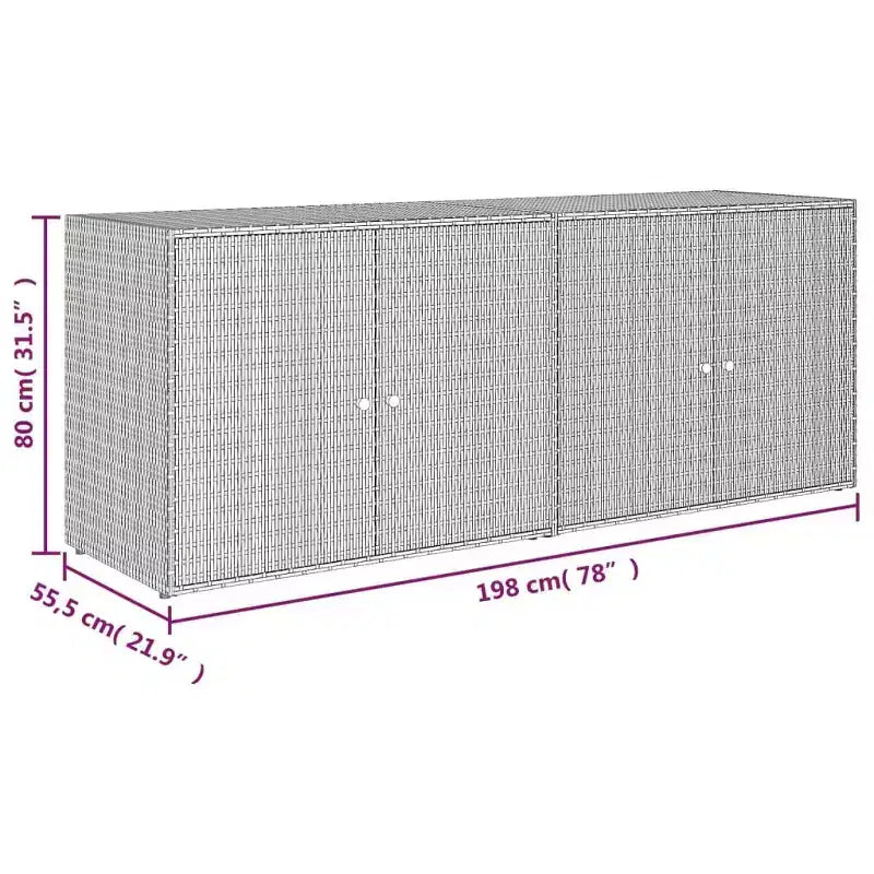 Armadio da esterno a 4 ante in polyrattan nero/grigio