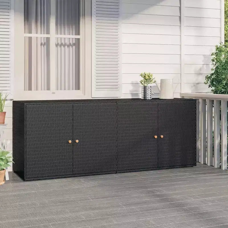 Armadio da esterno a 4 ante in polyrattan nero/grigio