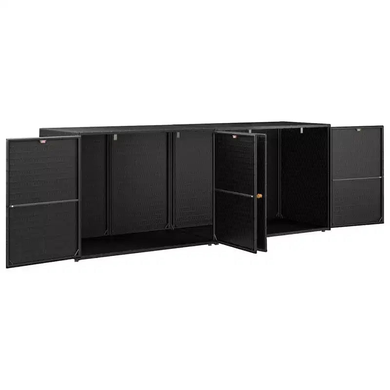 Armadio da esterno a 4 ante in polyrattan nero/grigio