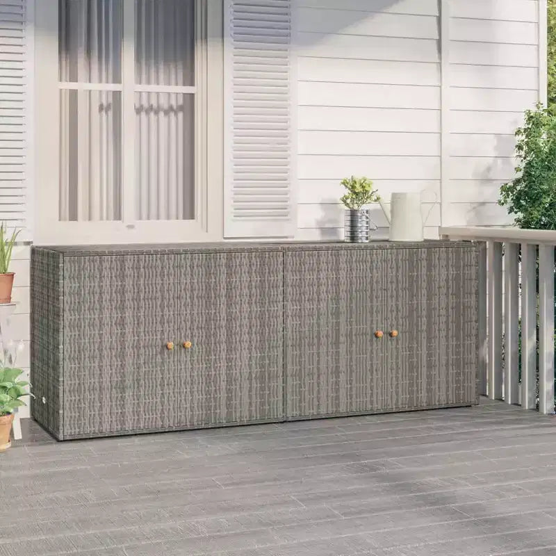Armadio da esterno a 4 ante in polyrattan nero/grigio