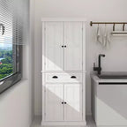 MAYEERTY White 71 Freestanding Kitchen Pantry, 4 Doors 1 Drawer 2 Adjustable Shelves