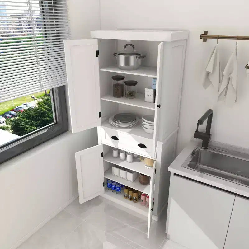 Dispensa da Cucina Autoportante MAYEERTY Bianca 71, 4 Ante 1 Cassetto 2 Ripiani Regolabili