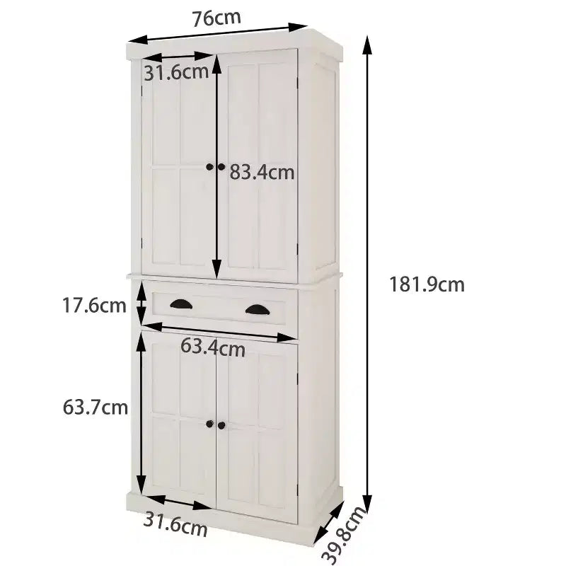 Dispensa da Cucina Autoportante MAYEERTY Bianca 71, 4 Ante 1 Cassetto 2 Ripiani Regolabili