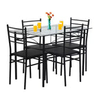 FDW 5 Piece Dining Table Set Modern Glass Top Dining Table with 4 Comfortable Chairs Sleek Black Metal Frame, Black