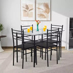Set da pranzo con tavolo piano in vetro e struttura in metallo nero, 5 pezzi, 4 posti a sedere