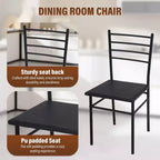 Set da pranzo con tavolo piano in vetro e struttura in metallo nero, 5 pezzi, 4 posti a sedere
