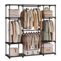 Freestanding Closet Organizer with Hanging Rods & Shelves, Portable Wardrobe Rack, Tool-Free Assembly, Anti-Tip Kit, for Bedroom/Cloakroom, Black