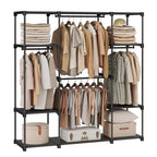 Freestanding Closet Organizer with Hanging Rods & Shelves, Portable Wardrobe Rack, Tool-Free Assembly, Anti-Tip Kit, for Bedroom/Cloakroom, Black