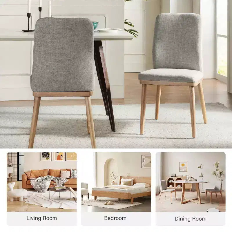 Sedia da pranzo imbottita Mid-Century Modern – Beige / Grigio / Blu scuro – Set da 4