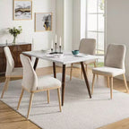 Sedia da pranzo imbottita Mid-Century Modern – Beige / Grigio / Blu scuro – Set da 4