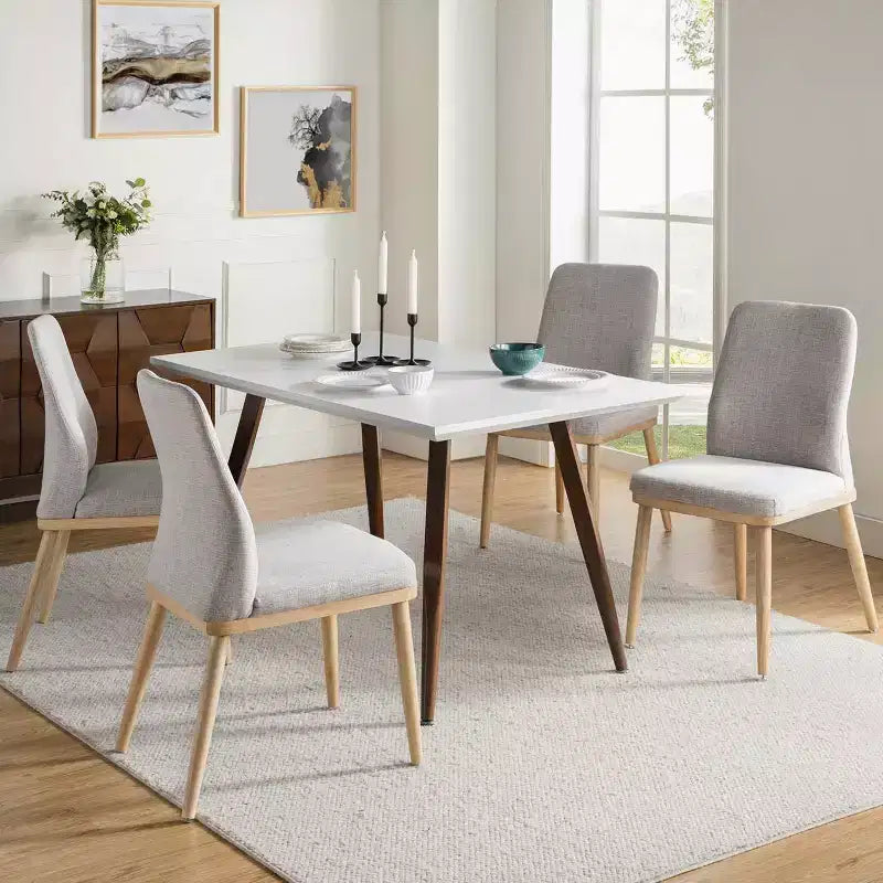 Sedia da pranzo imbottita Mid-Century Modern – Beige / Grigio / Blu scuro – Set da 4