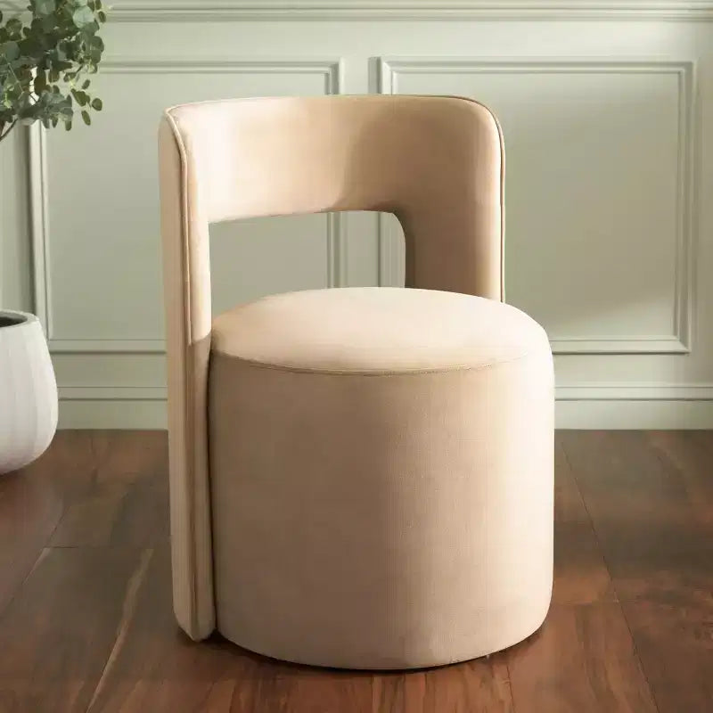 Poltrona a barilotto in velluto beige/marrone chiaro – Senza braccioli, 1 posto