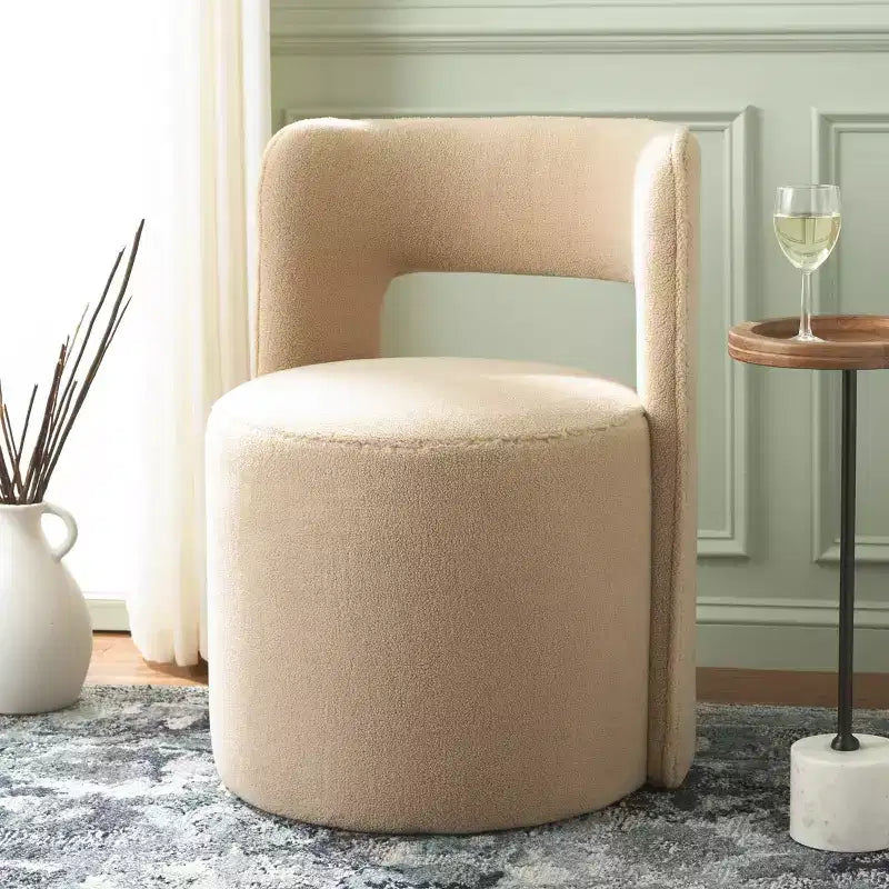 Poltrona a barilotto in velluto beige/marrone chiaro – Senza braccioli, 1 posto