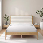 Struttura letto a piattaforma queen imbottita in ciniglia color crema