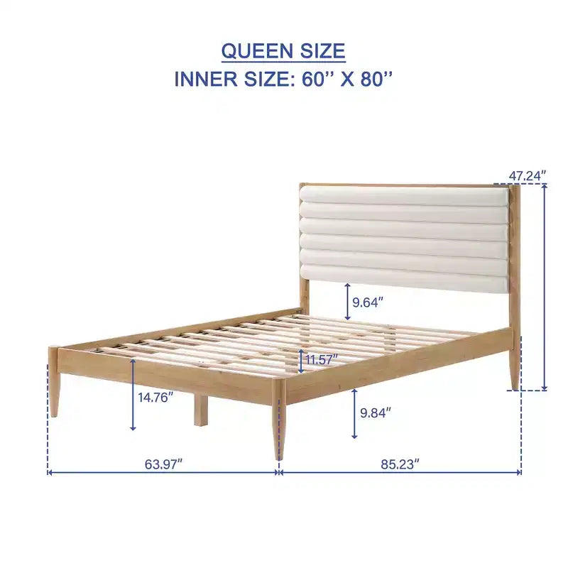 Struttura letto a piattaforma queen imbottita in ciniglia color crema