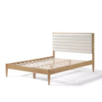Struttura letto a piattaforma queen imbottita in ciniglia color crema