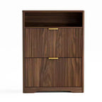 Scarpiera rustica con ante a ribalta, colore naturale/noce, 101,6 cm H / 138,2 cm H