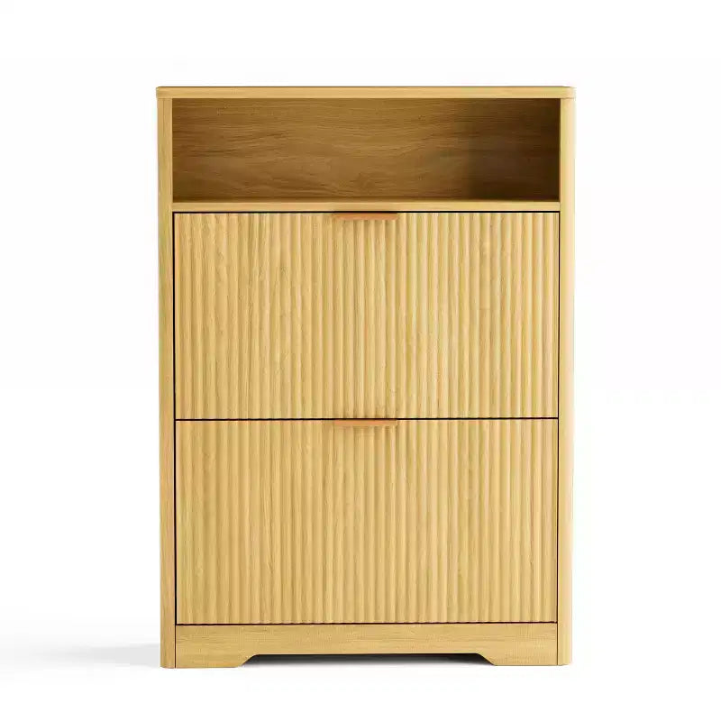Scarpiera rustica con ante a ribalta, colore naturale/noce, 101,6 cm H / 138,2 cm H