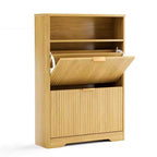 Scarpiera rustica con ante a ribalta, colore naturale/noce, 101,6 cm H / 138,2 cm H