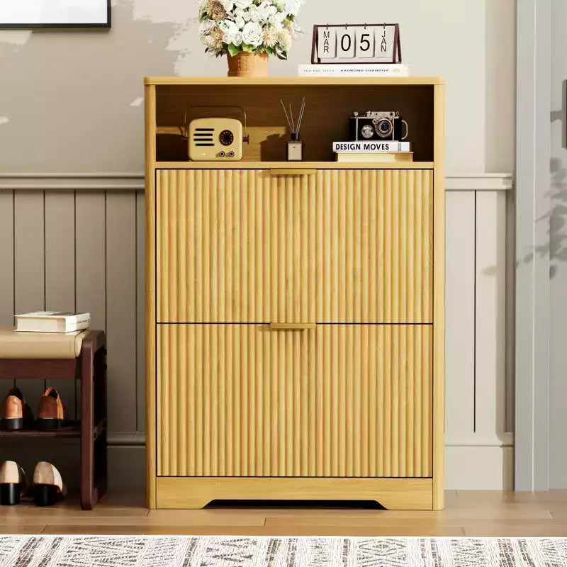 GDFStudio Ismara Rustic Shoe Cabinet Storage with Flip Drawers