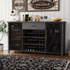 71'' Wine Bar Cabinet, Modern Buffet Cabinet with Storage Drawer and Adjustable Shelf, Industrial Coffee Bar Table with Wine Racks for Kitchen