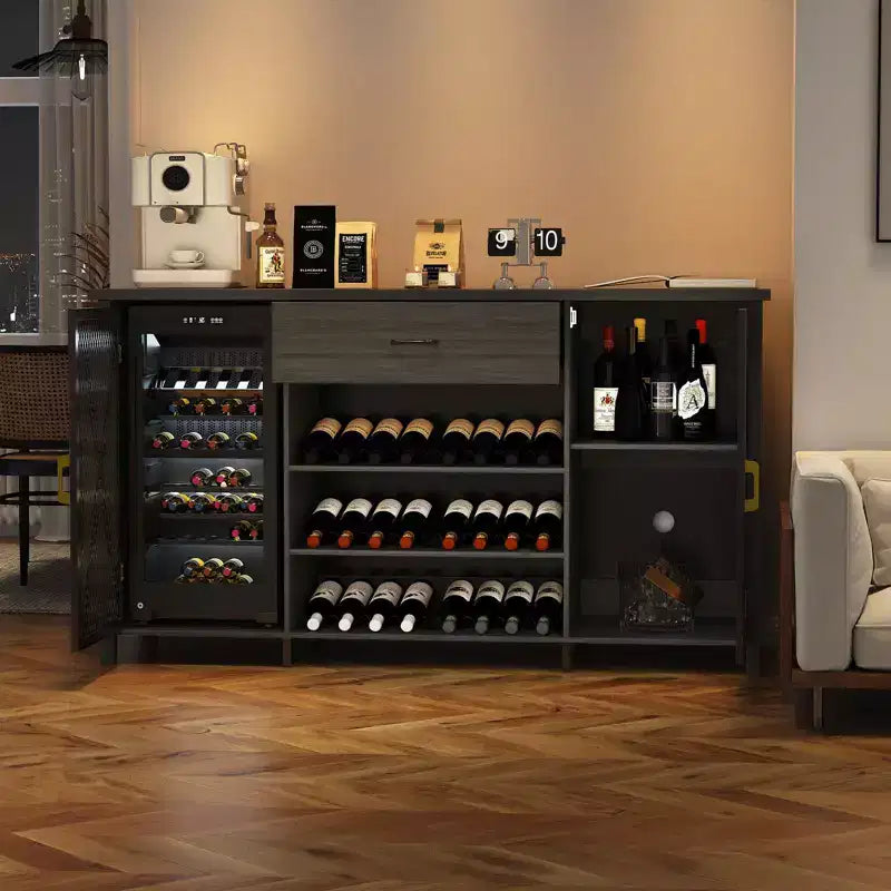 Mobile Bar Industriale Marrone e Nero – Legno e Metallo, Montaggio per 1 Persona, Portabottiglie da 24 Posti