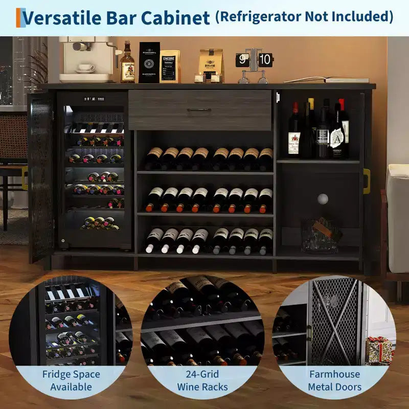 Mobile Bar Industriale Marrone e Nero – Legno e Metallo, Montaggio per 1 Persona, Portabottiglie da 24 Posti